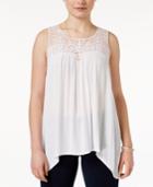 Pink Rose Juniors' Lace-yoke Asymmetrical-hem Tank Top