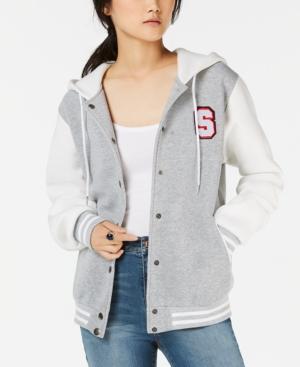 Say What? Juniors' Letterman Knit Hoodie Jacket
