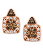 Chocolate By Petite Le Vian Chocolate And White Diamond Stud Earrings In 14k Rose Gold (1/3 Ct. T.w.)