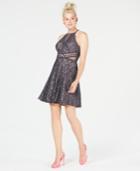 Morgan & Company Juniors' Sequined Lace Illusion Dress