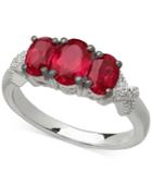 Ruby (2-3/8 Ct. T.w.) And Diamond Accent Three-stone Ring In Sterling Silver