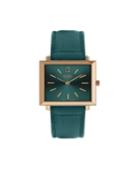 Henry London Heritage Square Rose Gold Stainless Steel Case Teal Dial And Teal Leather Strap