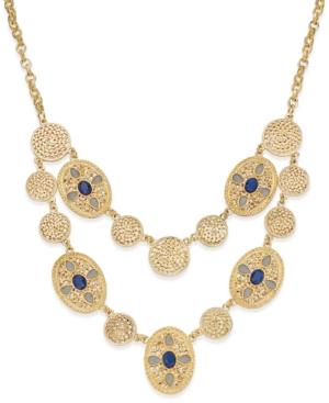 Inc International Concepts Gold-tone Blue Stone And Crystal Filigree Layer Necklace, Only At Macy's