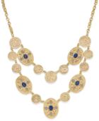 Inc International Concepts Gold-tone Blue Stone And Crystal Filigree Layer Necklace, Only At Macy's