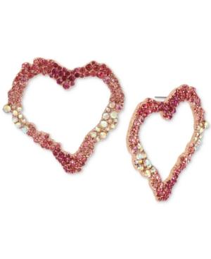 Betsey Johnson Rose Gold-tone Pink Stone Heart Drop Hoop Earrings