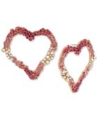 Betsey Johnson Rose Gold-tone Pink Stone Heart Drop Hoop Earrings