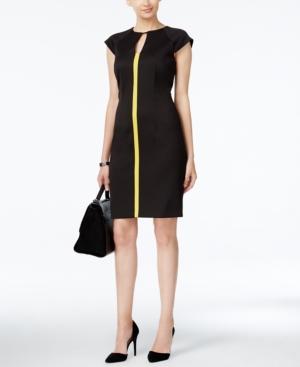Tahari Asl Cap-sleeve Contrast-striped Sheath Dress