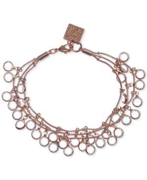Anne Klein Rose Gold-tone Shaky Crystal Three-row Bracelet