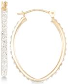 Crystal Pave Tapered Hoop Earring In 10k Gold