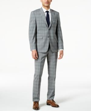 Original Penguin Men's Slim-fit Stretch Gray Plaid Suit