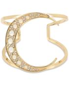 Bcbg Gold-tone Crystal & Imitation Pearl Moon Cuff Bracelet