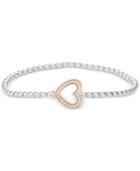 Wrapped Diamond Heart Stretch Bead Bracelet (1/6 Ct. T.w.) In 10k Rose Gold And Sterling Silver