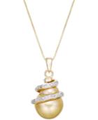 Golden South Sea Pearl (10mm) And Diamond Accent Necklace In 14k Gold