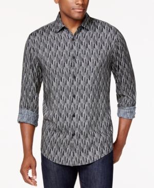 Alfani Black Herringbone Button-front Long-sleeve Shirt, Only At Macy's