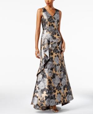 Tahari Asl Floral Jacquard Peplum Gown