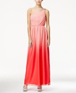 Bcx Juniors' Embellished Ruched One-shoulder Ombre Gown