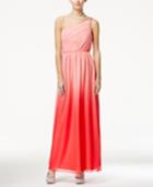 Bcx Juniors' Embellished Ruched One-shoulder Ombre Gown