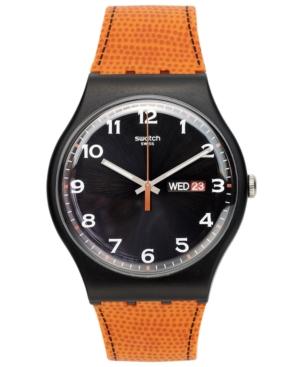 Swatch Watch, Unisex Swiss Faux Fox Orange Silicone Strap 41mm Suob709