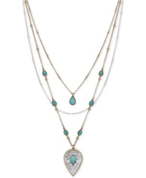 Lucky Brand Two-tone Blue-stone Layered Pendant Necklace