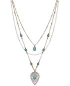 Lucky Brand Two-tone Blue-stone Layered Pendant Necklace