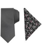 Tallia Men's Montrose Silk Mini Grid Slim Tie & Floral Pocket Square Set