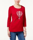 Karen Scott Petite Embellished Balloon Graphic Top, Only At Macy's
