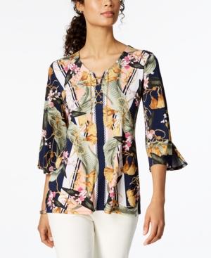 Jm Collection Bell-sleeve Lace-up Top, Created For Macy's