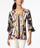Jm Collection Bell-sleeve Lace-up Top, Created For Macy's