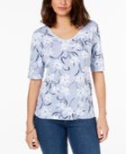 Karen Scott Printed V-neck Top, Created For Macy's