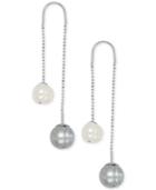 Honora Style Gray And White Cultured Freshwater Pearl (8mm) Threader Earrings In Sterling Silver