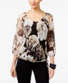 Inc International Concepts Petite Printed Peasant Top, Only At Macy's