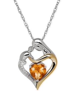 Citrine (1-1/10 Ct. T.w.) And Diamond Accent Mother And Infant Pendant Necklace In Sterling Silver And 14k Gold