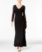 Alex Evenings Embellished Lace Gathered Faux-wrap Gown