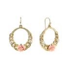 2028 Gold-tone Pink Porcelain Rose With Simulated Pearl Front Face Hoop Earrings