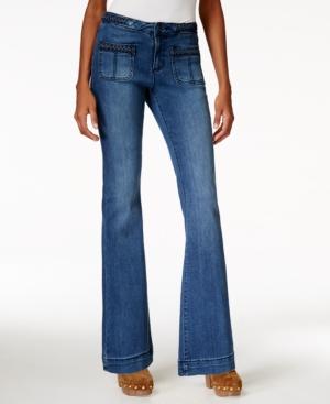 Earl Jeans Braided-detail Flared Medium Blue Wash Jeans
