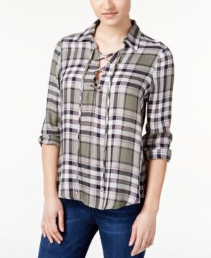 Polly & Esther Juniors' Plaid Lace-up Top