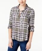 Polly & Esther Juniors' Plaid Lace-up Top