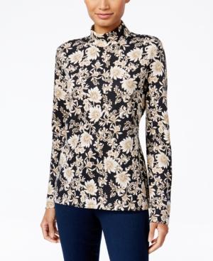 Karen Scott Petite Printed Mock-neck Top, Only At Macy's