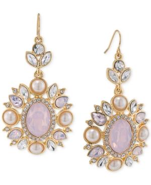 Carolee Gold-tone Crystal And Imitation Pink Pearl Chandelier Earrings