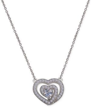 Cubic Zirconia Swirl Heart Pendant Necklace In Sterling Silver