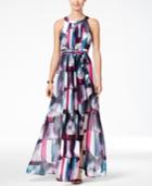 Vince Camuto Printed Pleated Halter Maxi Dress