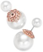 Charter Club Rose Gold-tone Imitation Pearl Reversible Front And Back Earrings, Only At Macy's