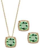 City By City August Birthstone Gold-tone Crystal And Cubic Zirconia Cushion-cut Halo Earrings And Pendant Necklace