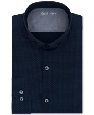 Calvin Klein Men's X Extra-slim Fit Navy Print Dress Shirt