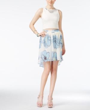 In Awe Of You By Awesomenesstv Juniors' Beaded Crop Top And Flare Skirt Two-piece Set
