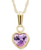 Children's Purple Crystal Heart Pendant Necklace In 14k Gold