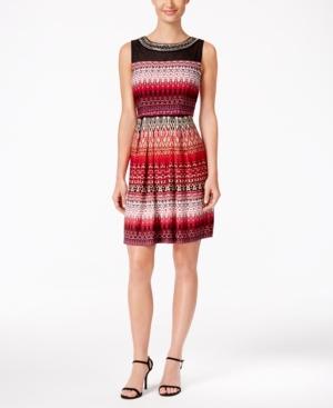 Sandra Darren Embellished Illusion Fit & Flare Dress