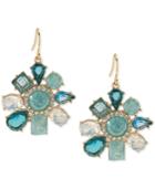 Carolee Gold-tone Blue Stone And Crystal Flower Drop Earrings