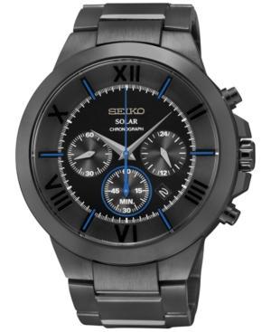 Seiko Men's Chronograph Solar Black-tone Stainless Steel Bracelet Watch 45mm Ssc287
