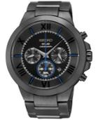 Seiko Men's Chronograph Solar Black-tone Stainless Steel Bracelet Watch 45mm Ssc287